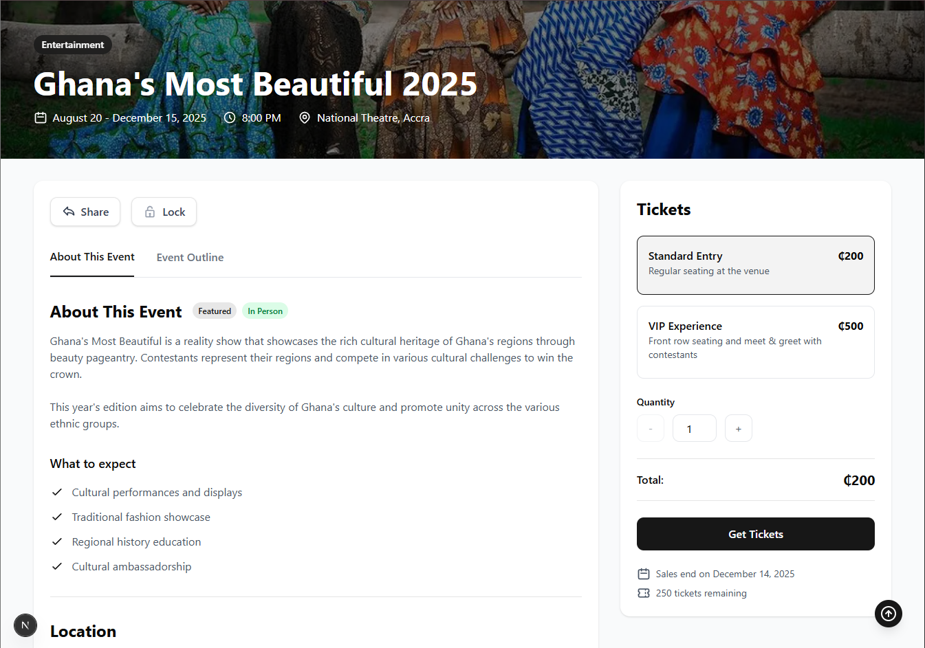 Event details page showing event information